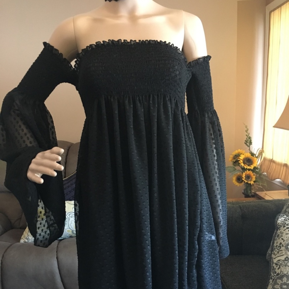 Betsey Johnson Off Shoulder Baby Doll Black dress